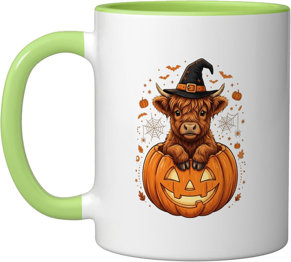 Halloween Highland Cow Pumpkin Spooky Season Costume Ceramic Mug