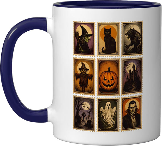 Spooky Season Halloween Postage Stamps Dark Ceramic Mug