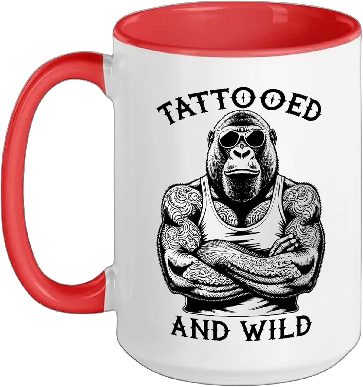 Tattooed And Wild Funny Inked Gorilla Animal Tattoo Lover Ceramic Mug