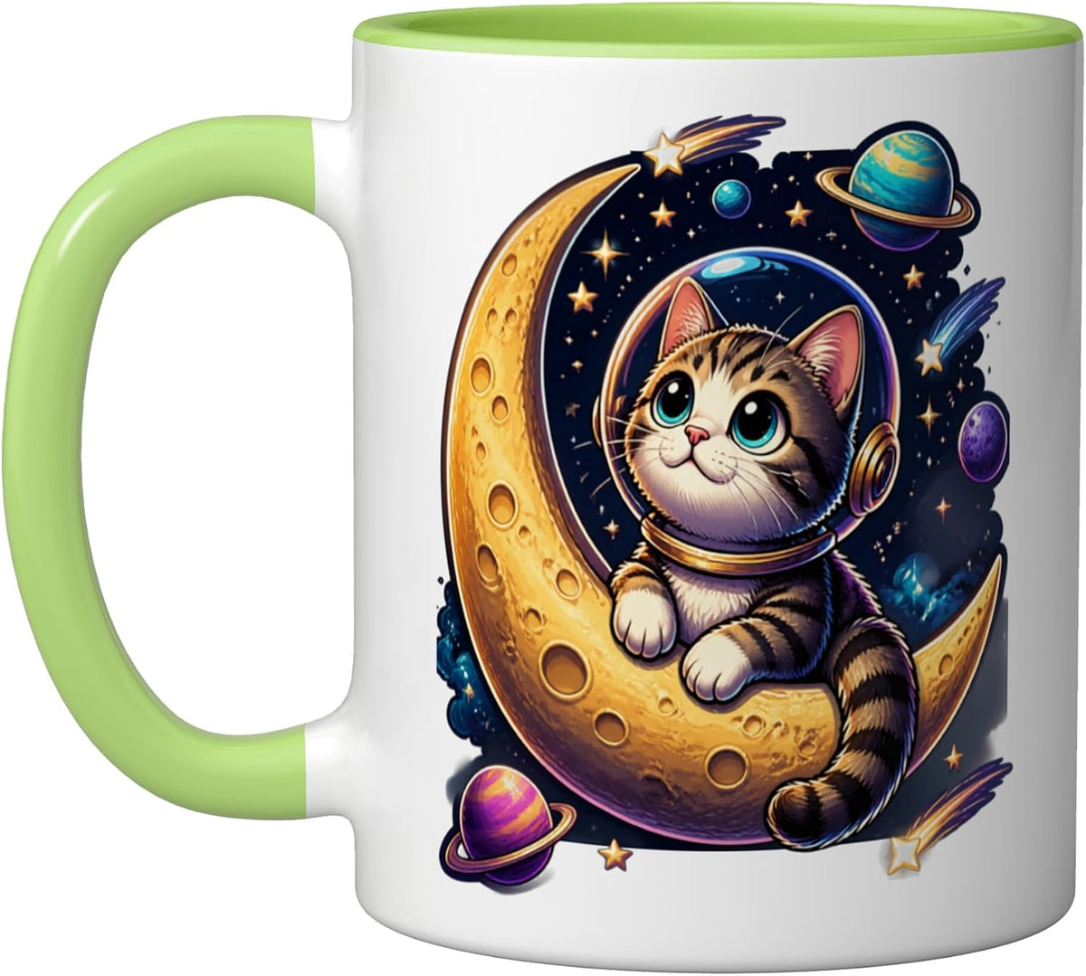 Cute Astronaut Cat Moon Space Galaxy Stars Ceramic Mug