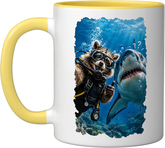 Raccoon Scuba Diver Shark Selfie Funny Ceramic Mug