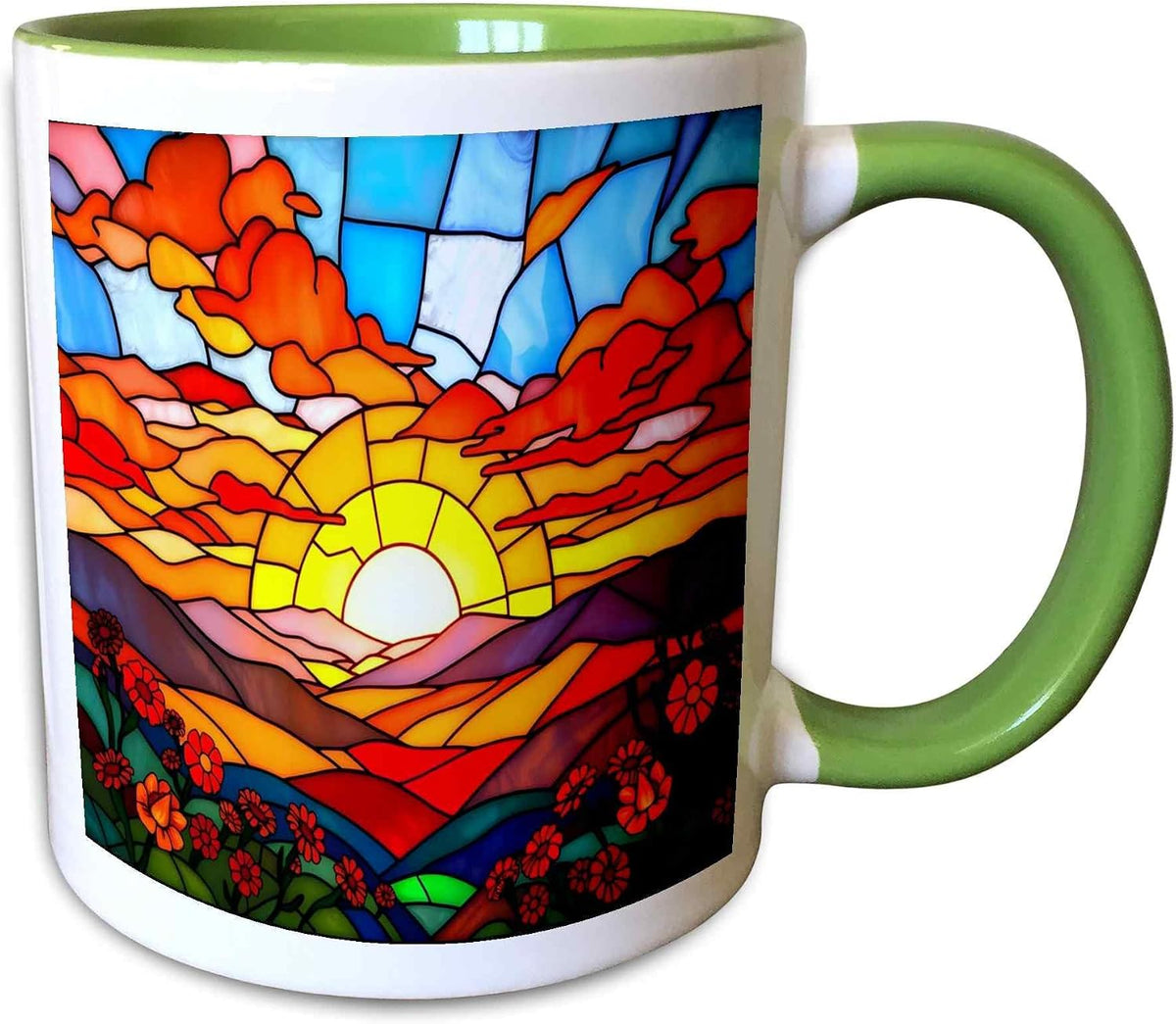 Bright Red & Yellow Stained Glass Sunset Ceramic Mug