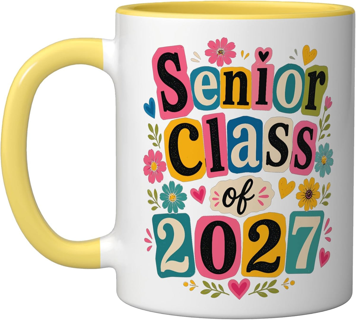 Retro Senior 27 Class Of 2027 Groovy Floral Graduation Ceramic Mug