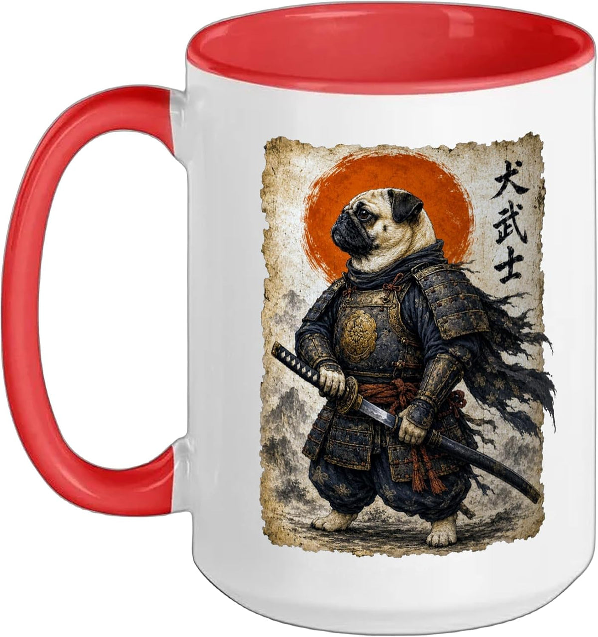 Cute Samurai Pug Warrior Ukiyo Japanese Artwork Dog Ceramic Mug