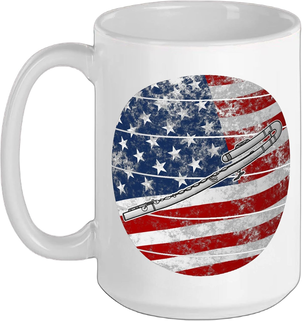 Bass Flute Usa Flag Flutist Patriotic Woodwind Musician Ceramic Mug