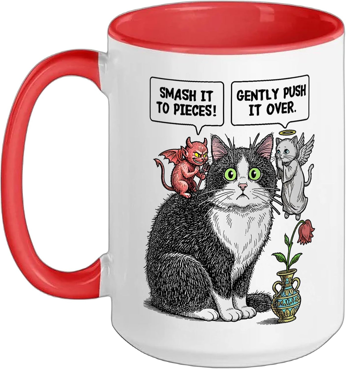 Funny Cat Ethical Dilemma Devil Angel Flower Vase Cats Ceramic Mug