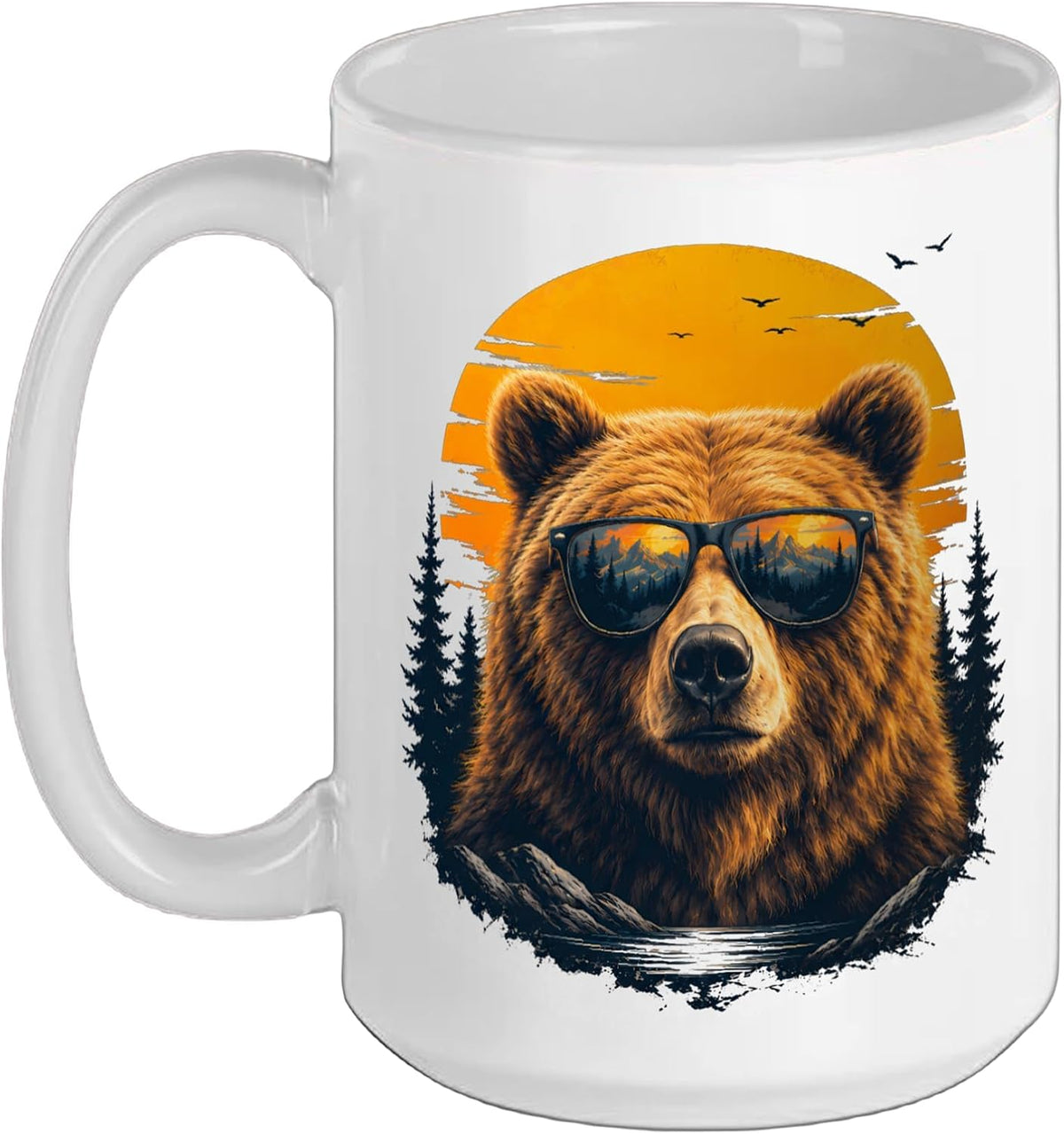Hiking Bear With Sunglasses Retro Mountain Art Hiker Ceramic Mug