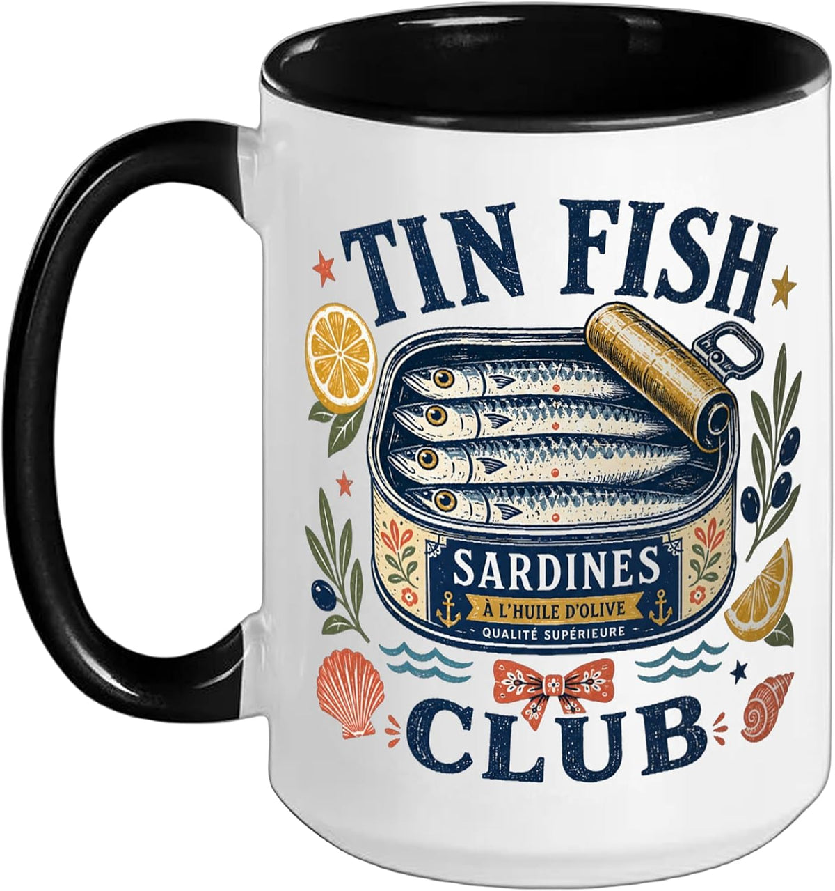 Tin Fish Club Vintage Sardines In Olive Oil Seafood Ceramic Mug