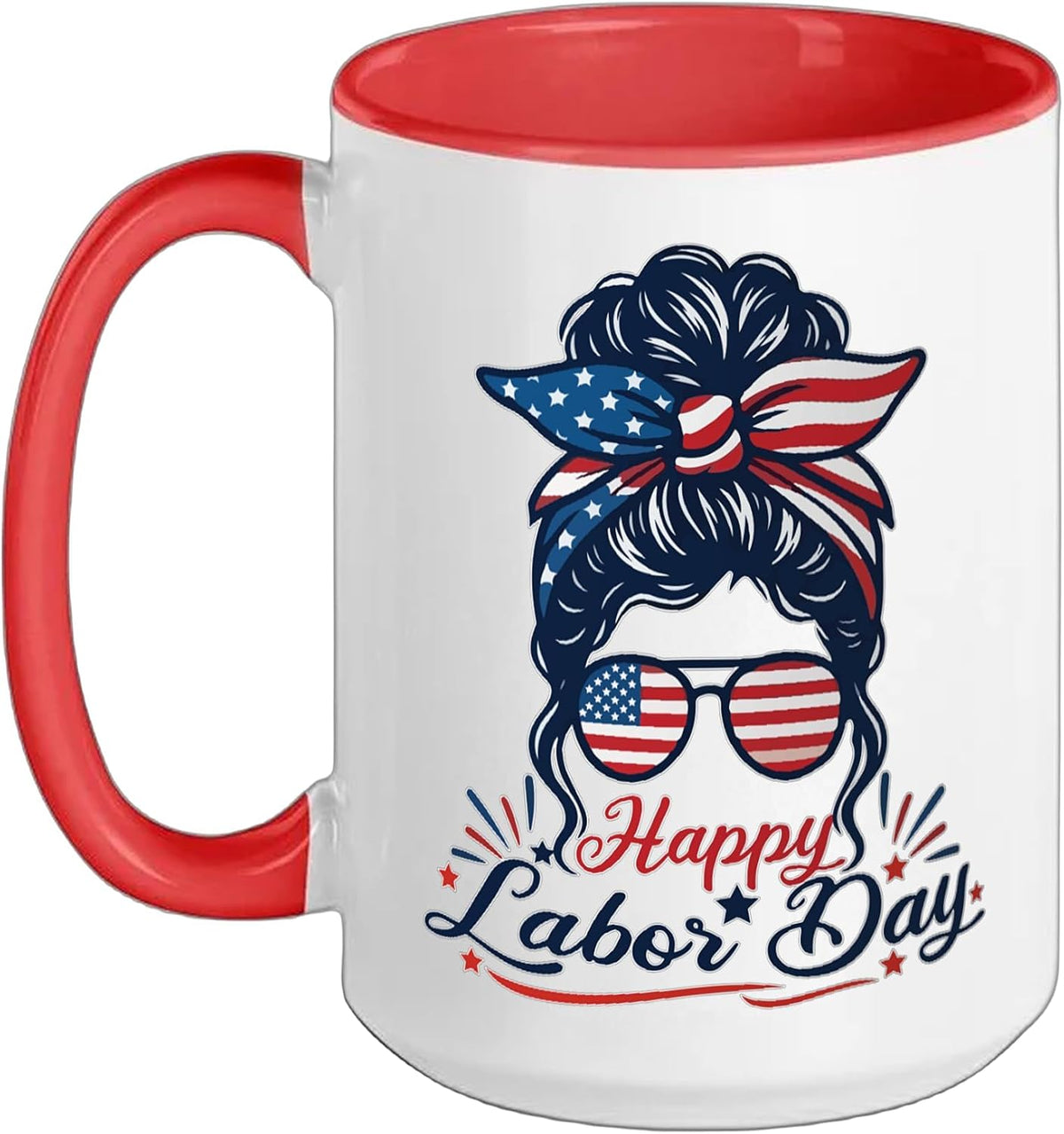 Happy Labor Day Messy Bun Girl American Flag Patriot Ceramic Mug