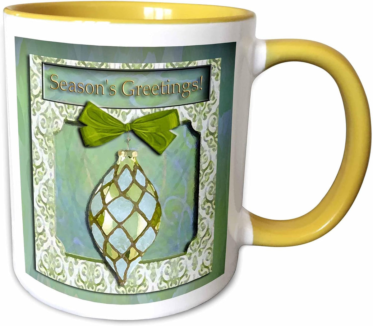 Green Stained Glass Ornament, Season S Greetings Ceramic Mug