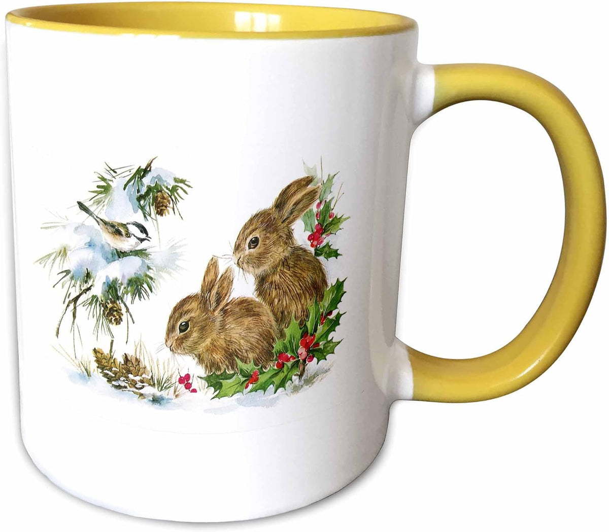 Vintage Winter Rabbits Two Tone Mug Ceramic Mug