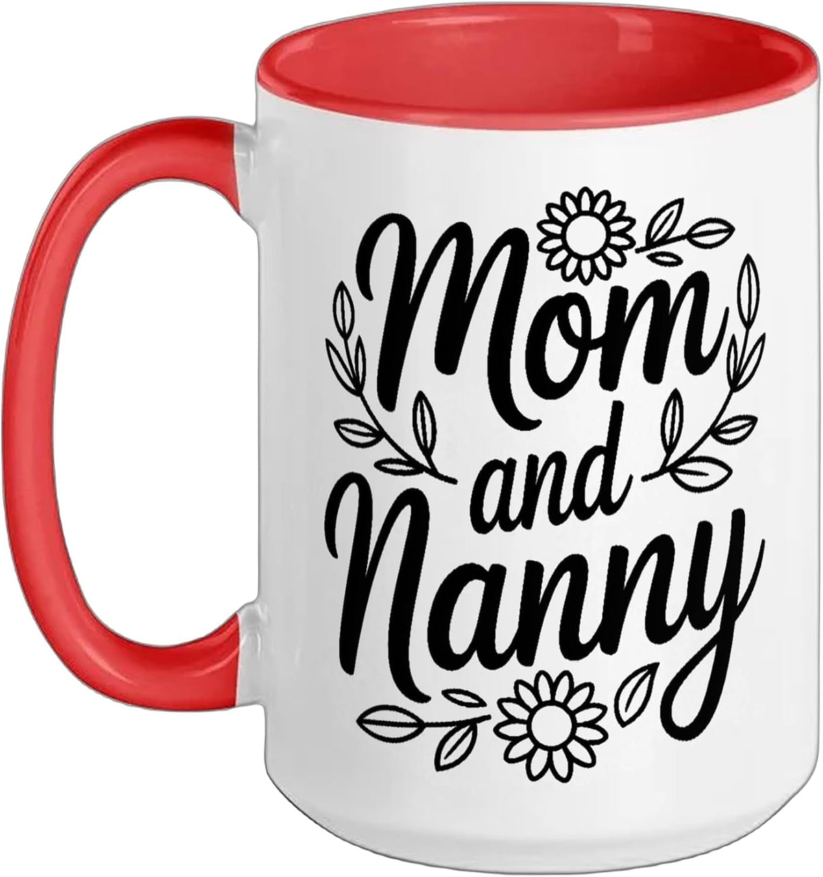 Mom And Nanny Floral Script Leaves Design Ceramic Mug