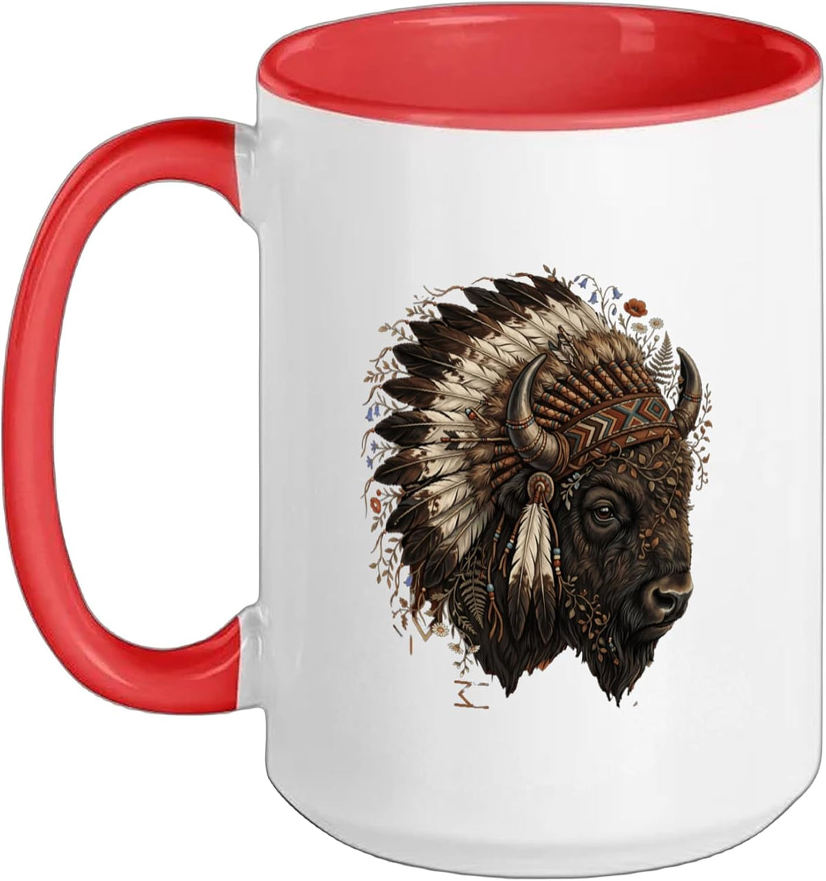 Native American Bison Buffalo Indian Chief Feather Ceramic Mug