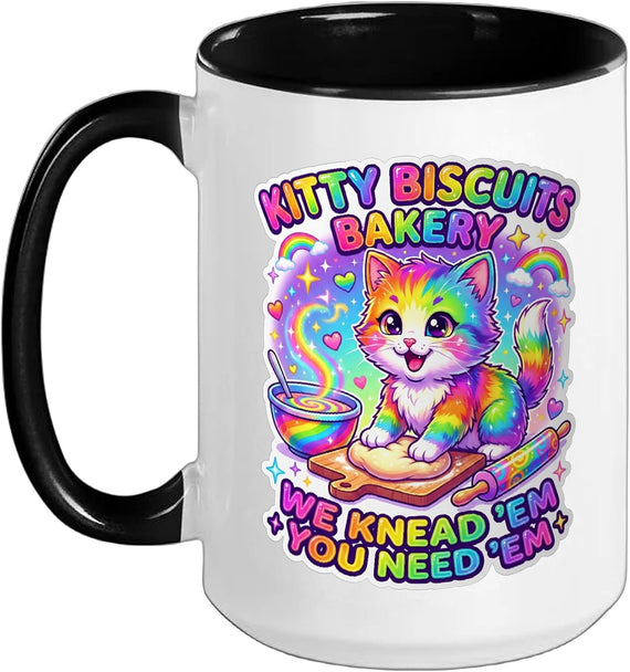 Kitty Biscuits Bakery Rainbow Cat Kneading Dough Ceramic Mug