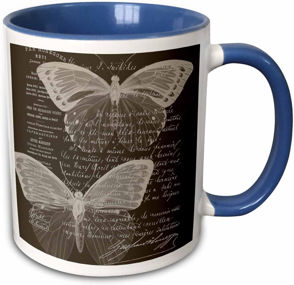 Brown French Butterflies Vintage Ceramic Mug