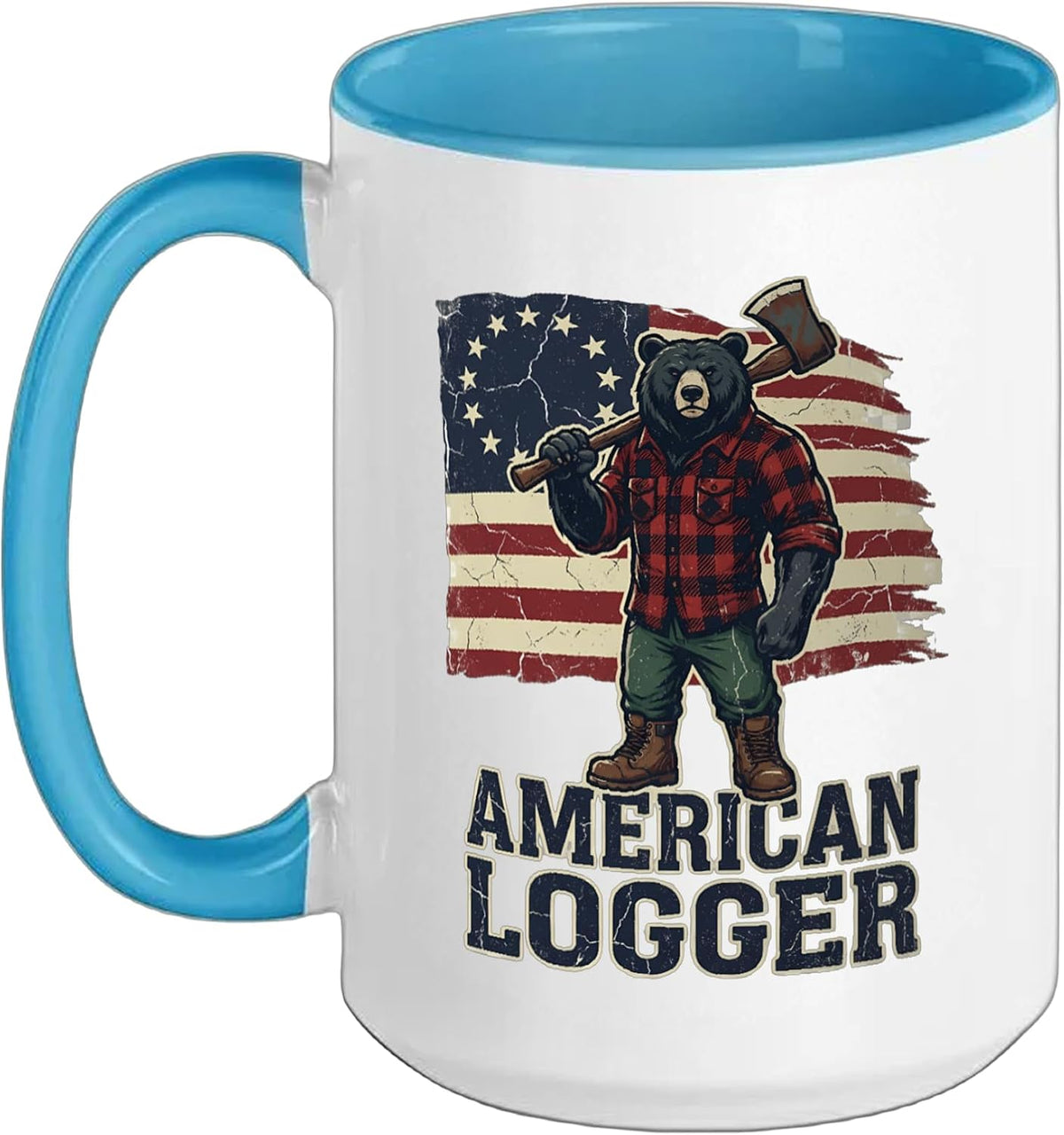 Arborist Logger Bear Vintage American Flag Ceramic Mug