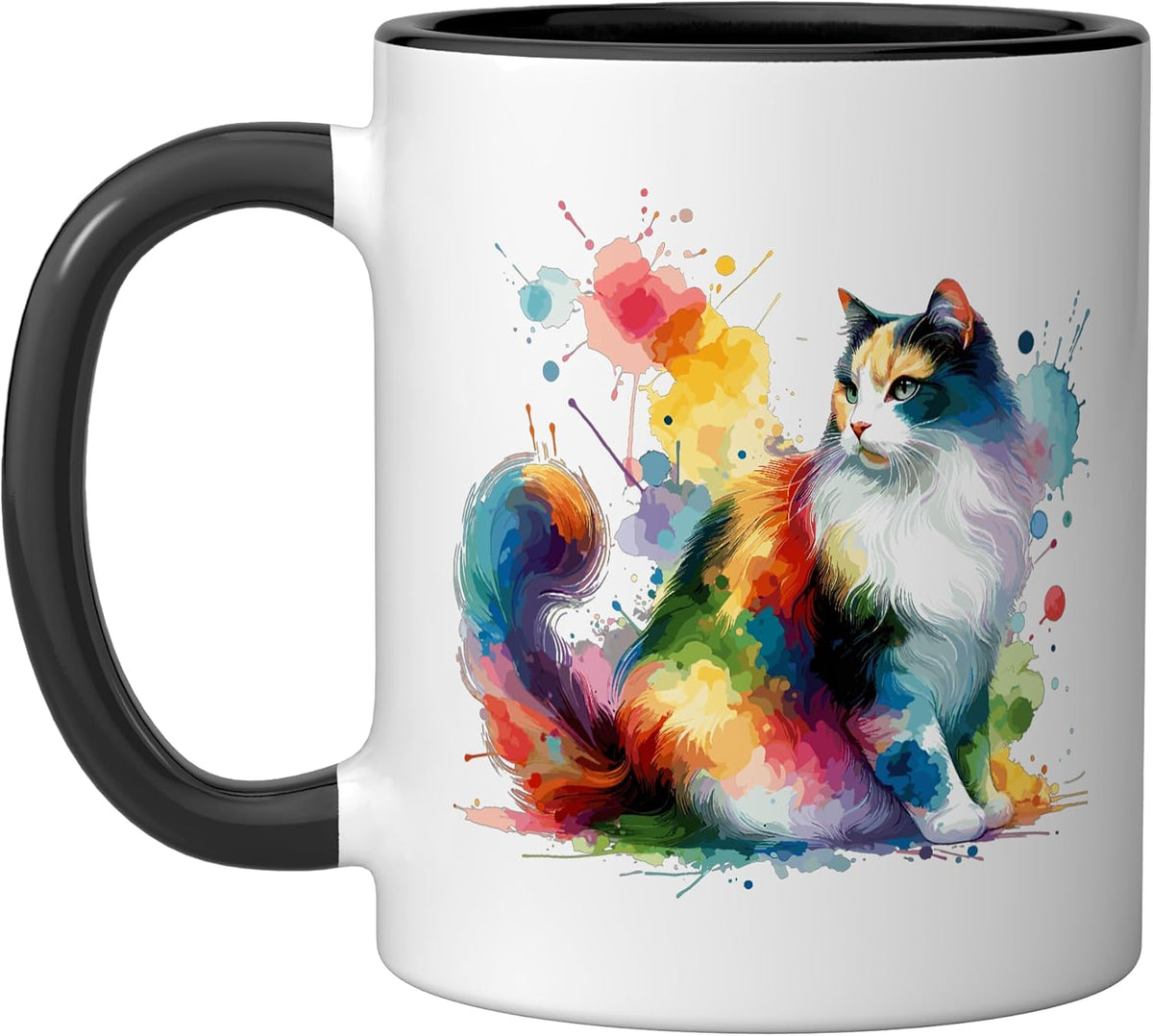 Kawaii Feline Animal Pet Owner Watercolor Calico Cat Ceramic Mug