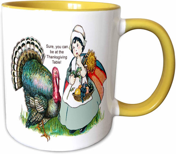 Vintage Thanksgiving Turkey And Girl Ceramic Mug