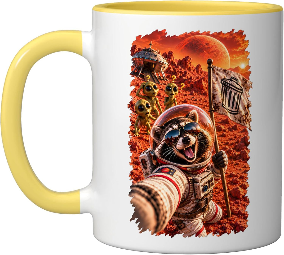 Raccoon Selfie Mars Mission Alien Space Explorer Ceramic Mug