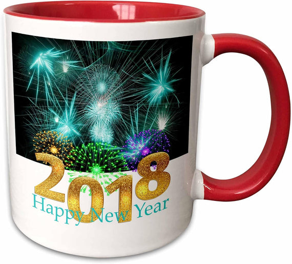 Bold Gold 2018 New Year On Aqua Fireworks Ceramic Mug
