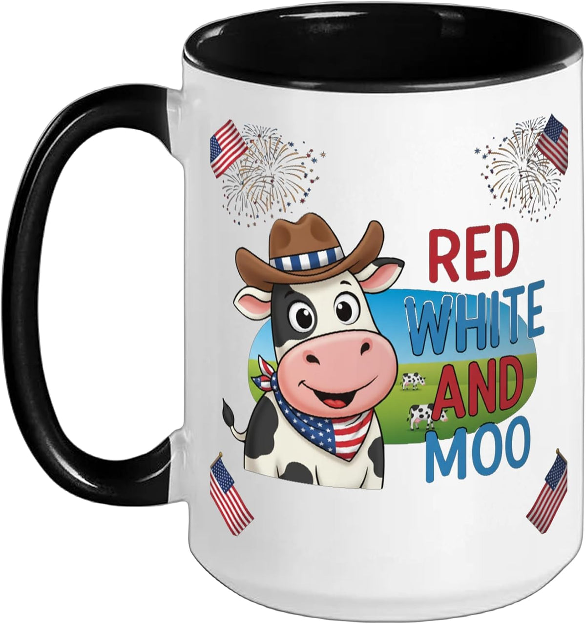Red White And Moo Patriotic Cow Design For July 4th 250 Ceramic Mug