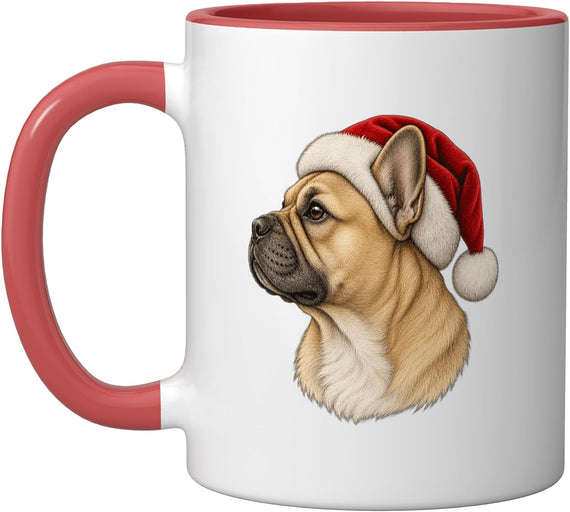 French Bulldog Santa Hat Christmas Dog Portrait Ceramic Mug