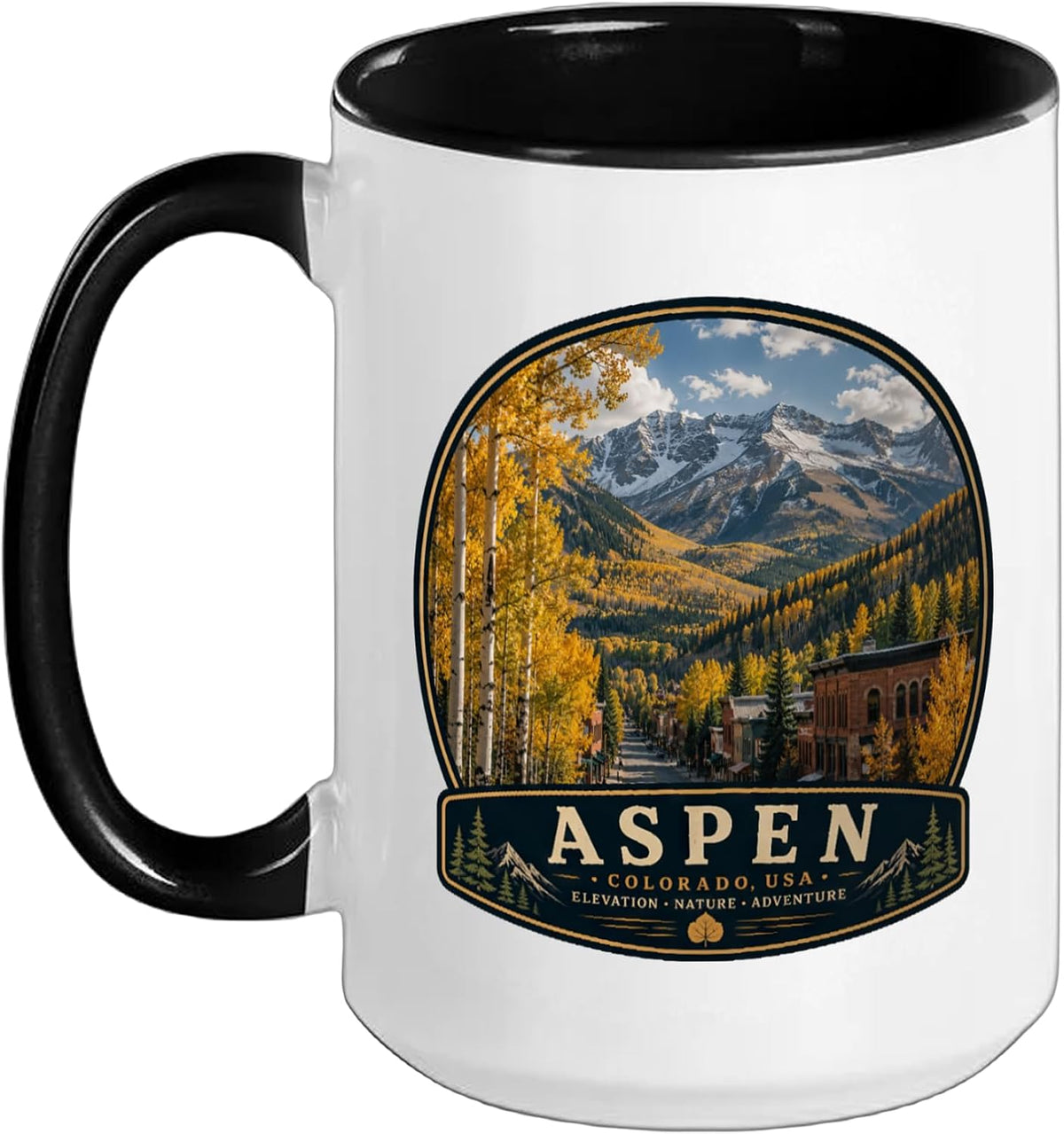 Aspen Colorado Fall Mountain Town Vintage Badge Ceramic Mug