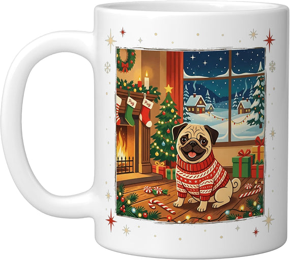 Pug Peppermint Candy Canes Christmas Sweater Retro Holiday Ceramic Mug