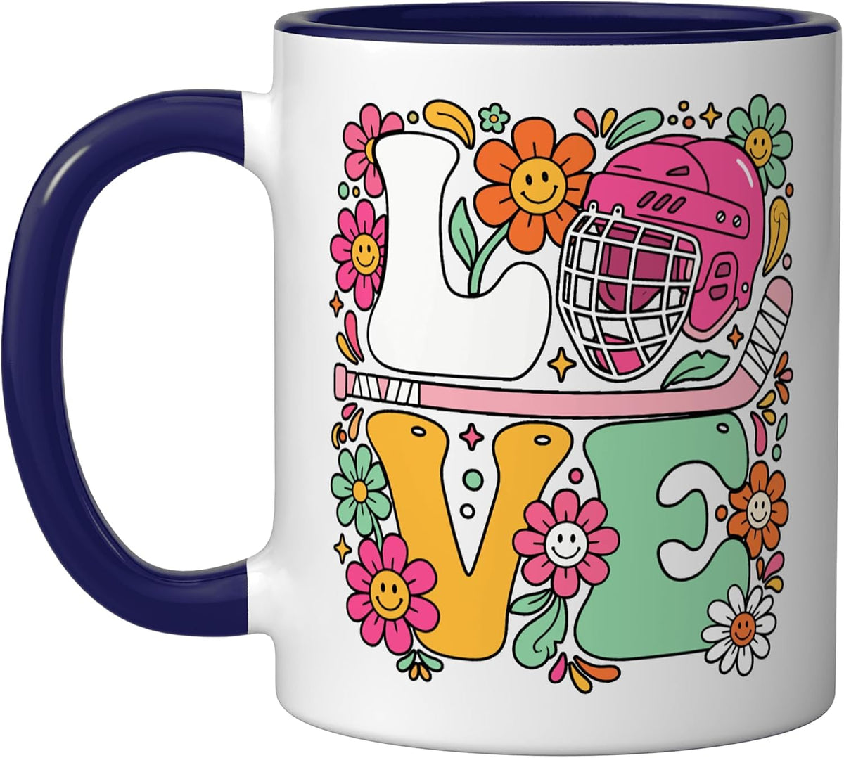Love Hockey Girl Cute Floral Ice Hockey Woman Girls Ceramic Mug