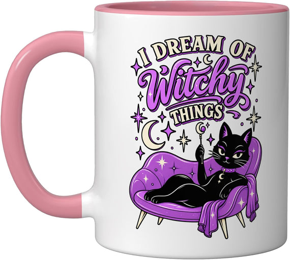 Dream Witchy Things Black Cat Witch Halloween Ceramic Mug