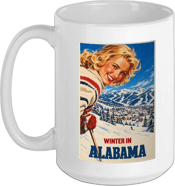 Winter Alabama Ski Poster Ceramic Mug