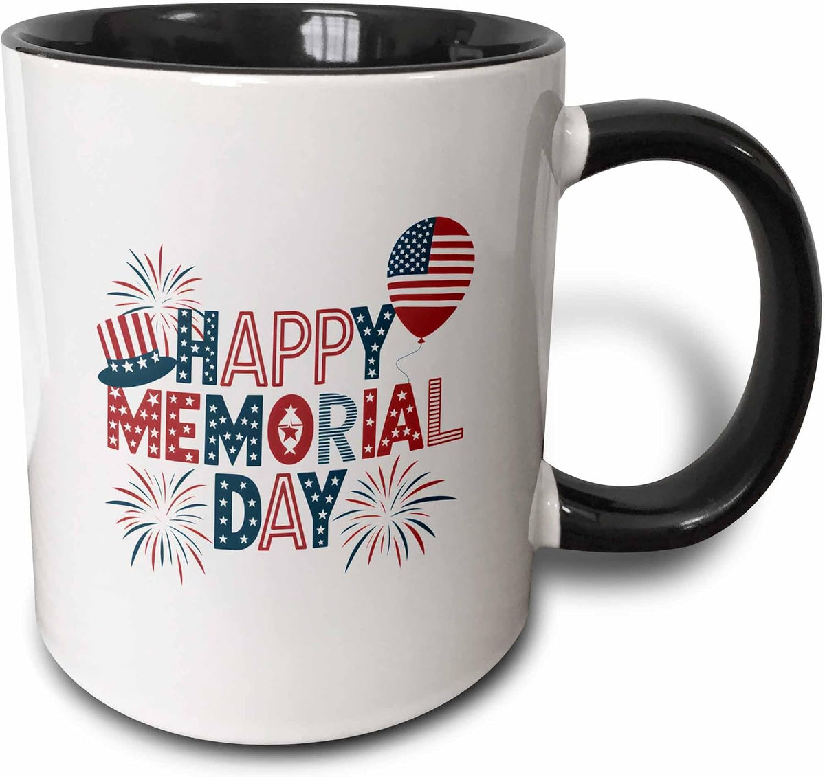 Happy Memorial Day Patriotic Fireworks Text Ceramic Mug