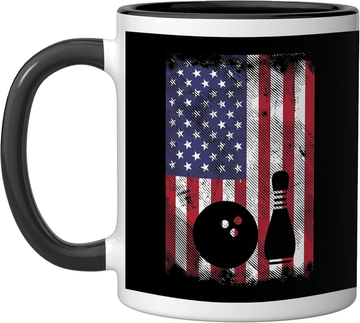 Distressed Us Flag Bowling Patriotic Bowler Men Women Kids Ceramic Mug