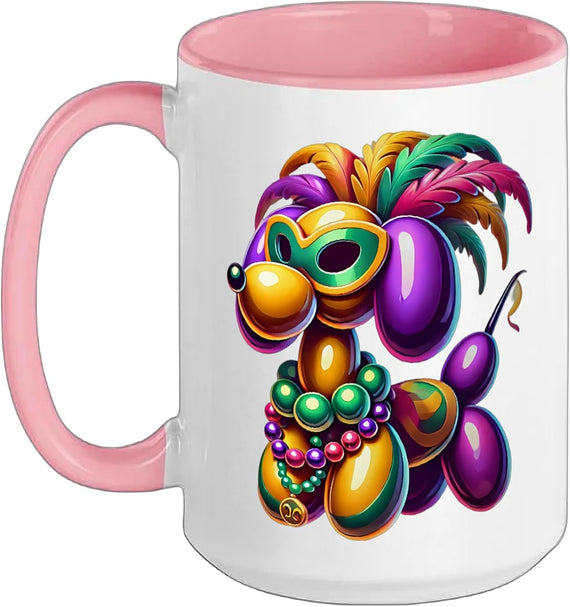Mardi Gras Balloon Dog Wearing Costume Beads Ceramic Mug