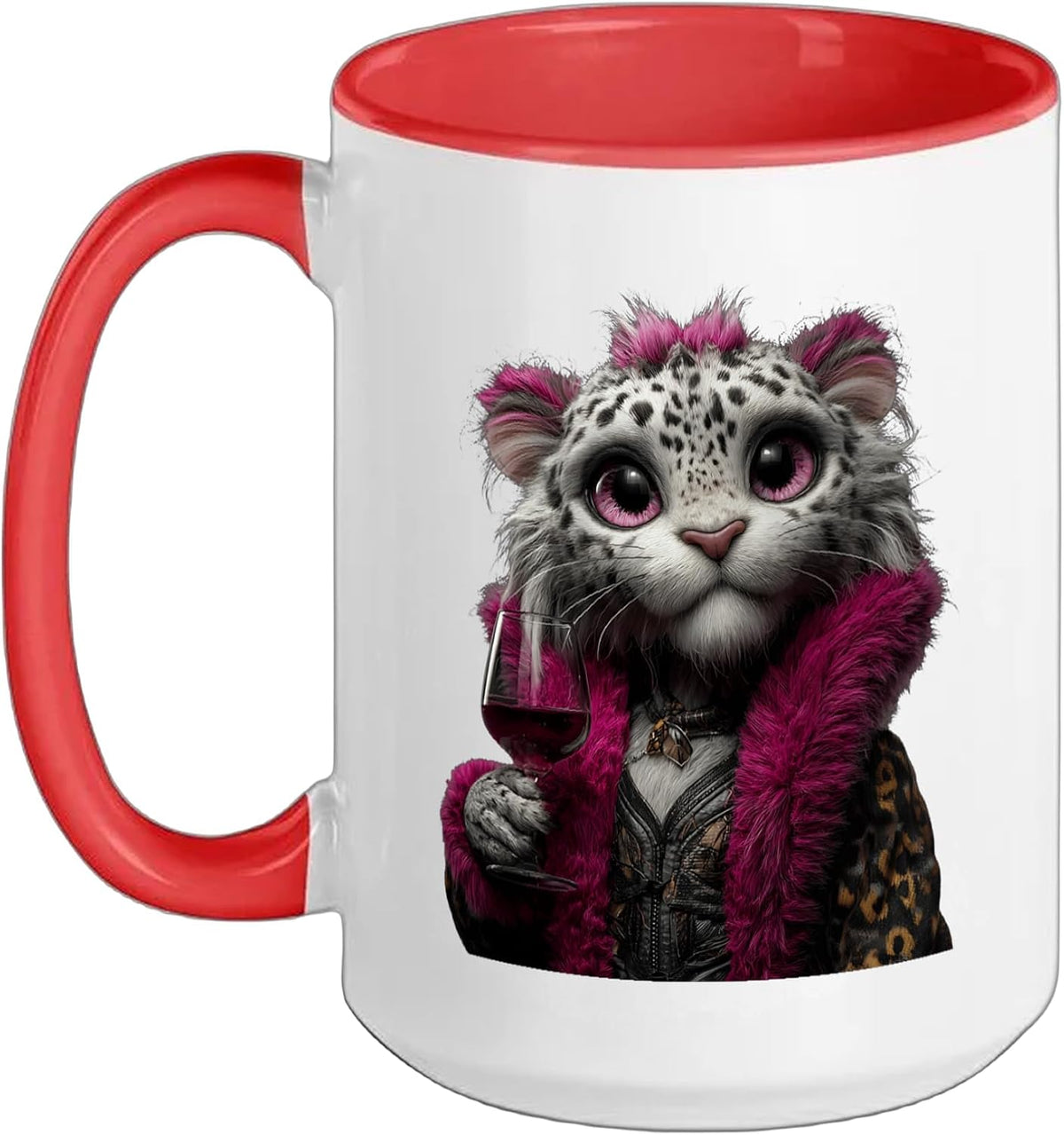 Stylish Leopard Cub Portrait Animal Lover Graphic Pink Fur Ceramic Mug