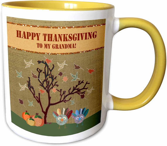 Happy Thanksgiving To My Grandma Leaves Turkeys Ceramic Mug