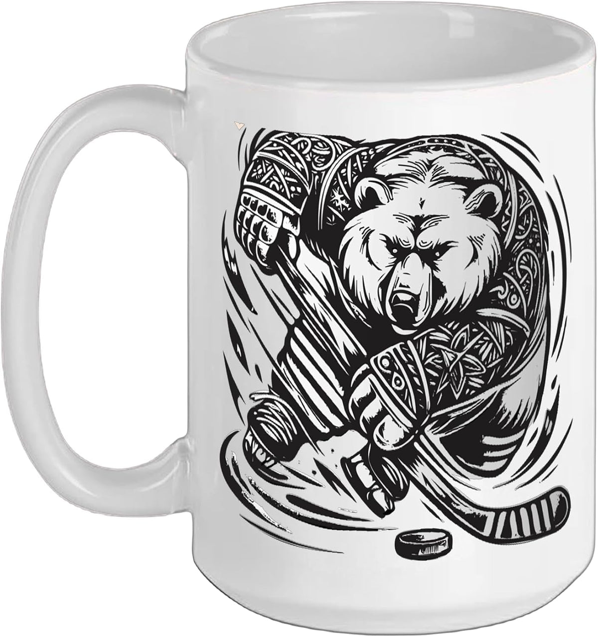 Never Give Up Ice Hockey Polar Bear Puck Hockey Stick Cool Ceramic Mug