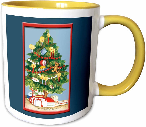 Vintage Christmas Tree Decorated Ceramic Mug