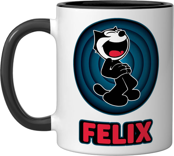 Happy Felix Cat Cartoon Circle Retro Felix Cat Comics Ceramic Mug
