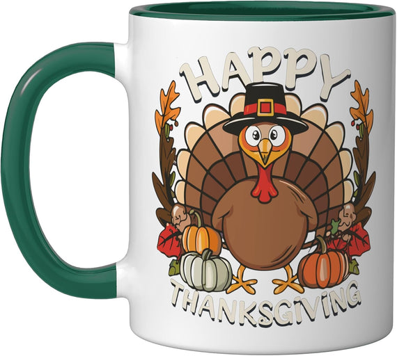 Happy Thanksgiving Turkey Day Family Dinner Turkey Pilgrim Ceramic Mug