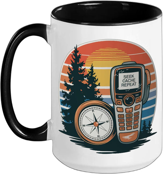 Seek Cache Repeat Geocache Hunting & Geocaching Ceramic Mug