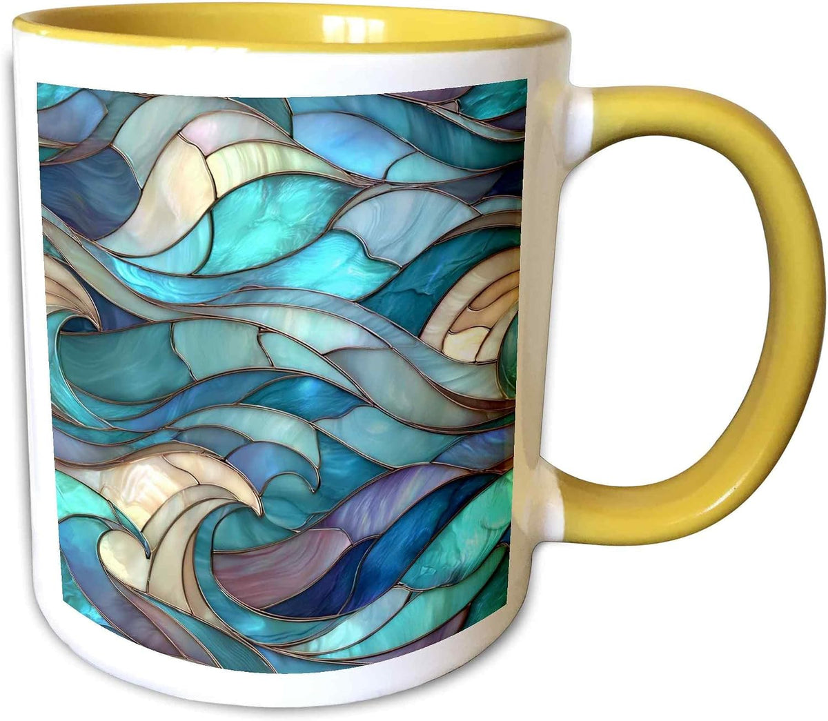 Aqua, Green, Cream Image Of Stained Glass Ceramic Mug