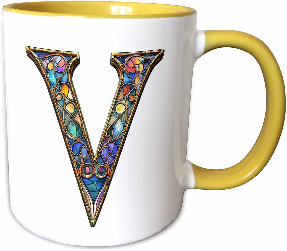 Pretty Image Of Stained Glass Letter V Ceramic Mug