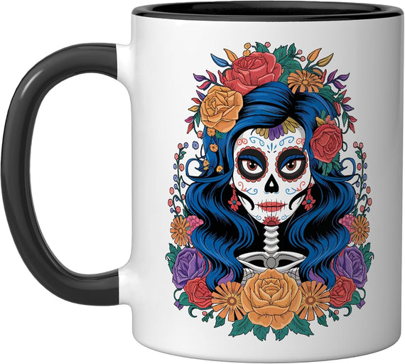 La Catrina Day of Dead Dia De Los Muertos Halloween Floral Ceramic Mug