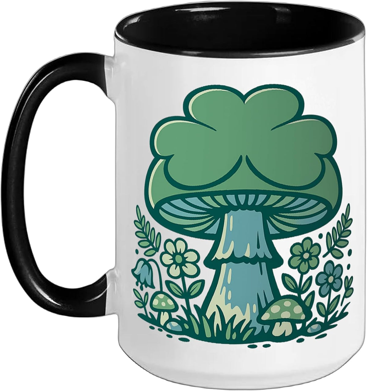 Retro St Patricks Day Mushroom Lucky Shamrock Foraging 70s Ceramic Mug