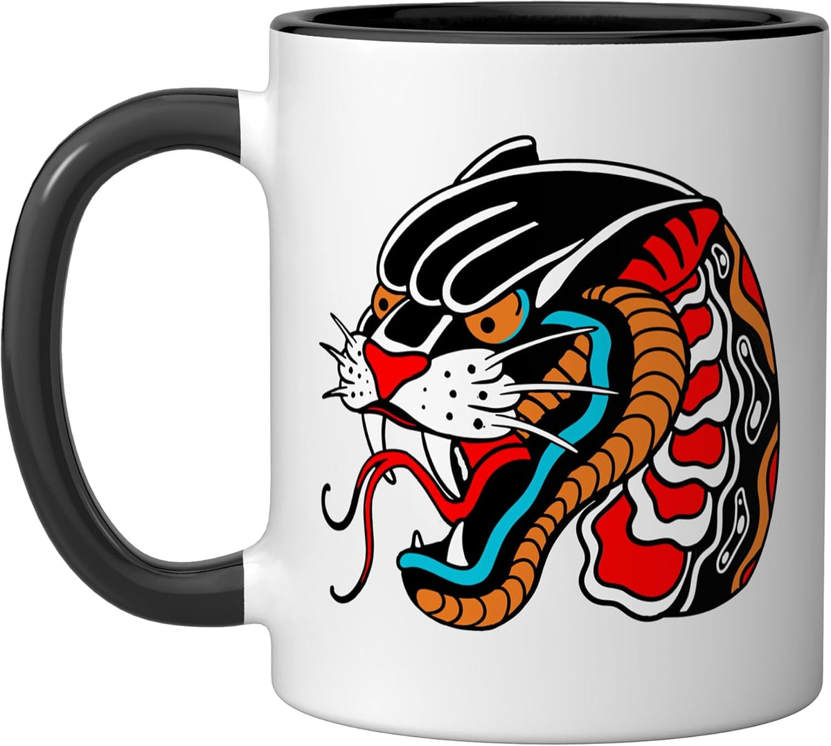 Traditional Tattoo Snake Panther Old School Flash Art Ceramic Mug