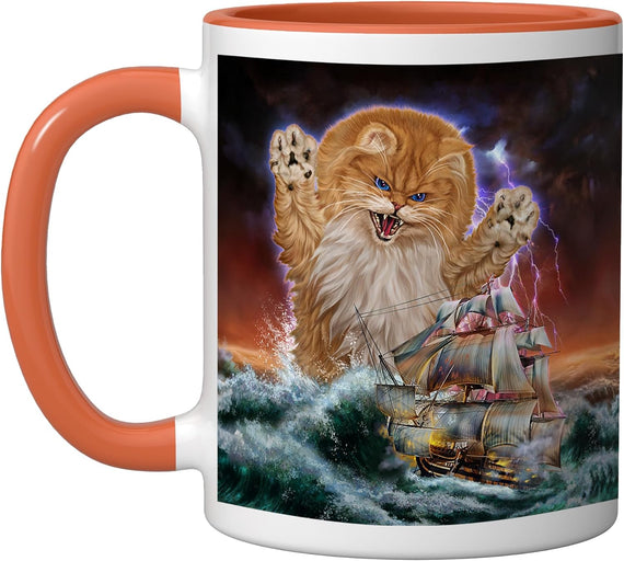 Giant Persian Cat Sea Monster Red Lightning Storm Ceramic Mug