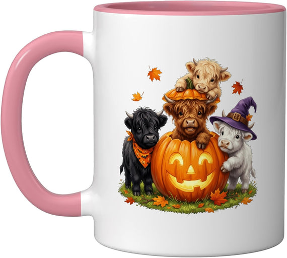 Halloween Highland Cow Pumpkin Spooky Season Costume Ceramic Mug