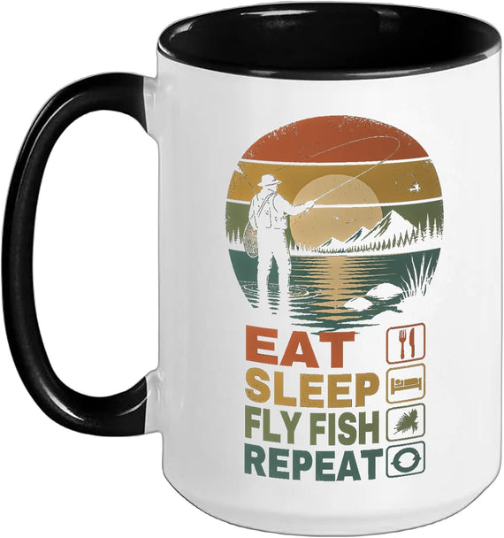 Funny Fly Fishing Men Fly Rod Fishing Trout Fly Casting Ceramic Mug
