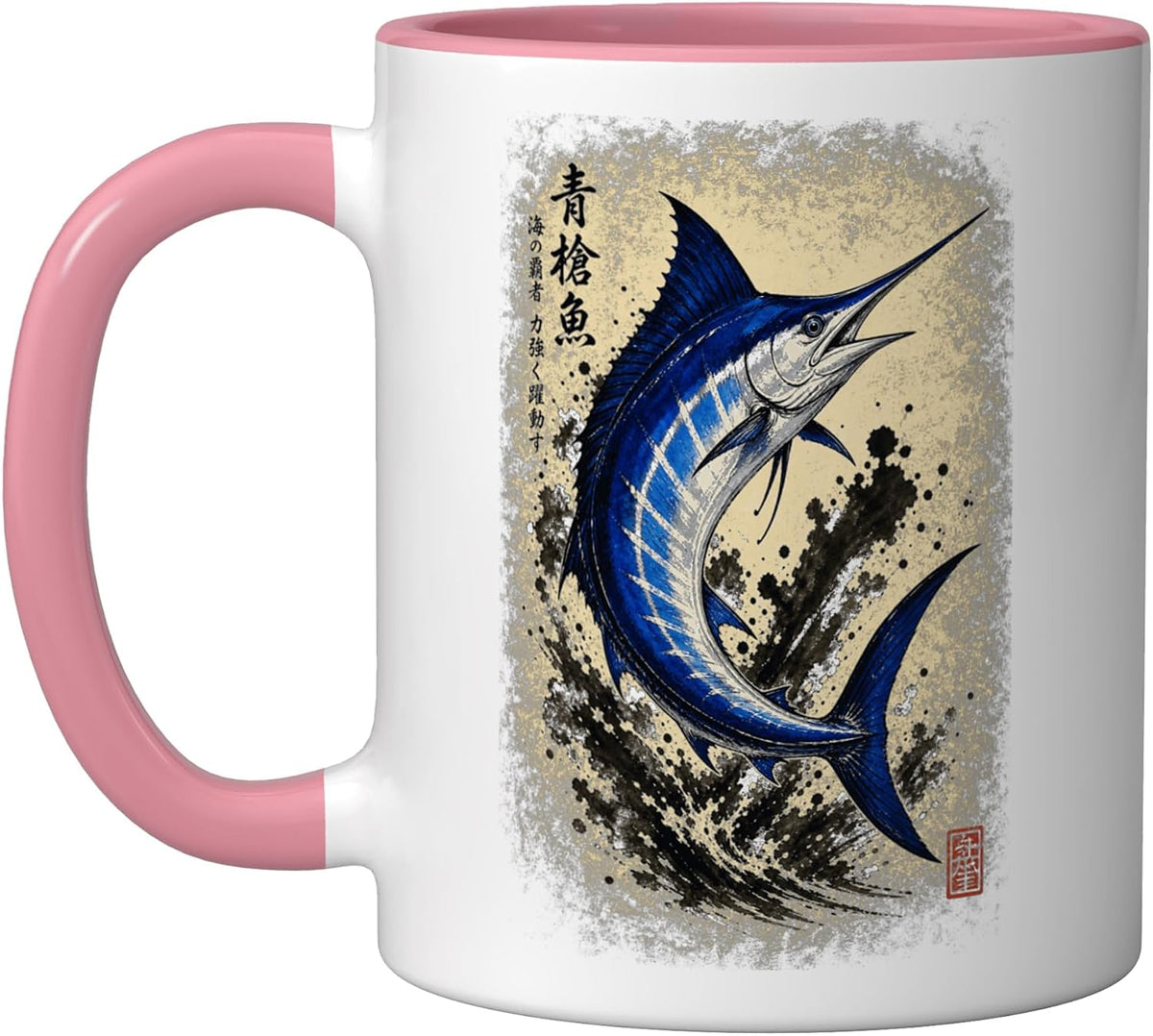 Gyotaku Blue Marlin Fish Art Fishing Ceramic Mug